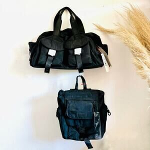 2 NEW PAJAR CANADA Black Nylon Ripstop Backpack Travel Weekender Duffel Bag Set